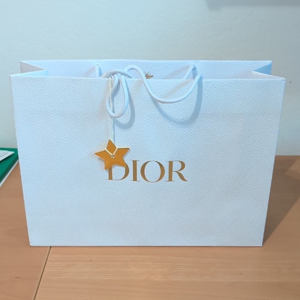 Dior White and Gold Shopping Bag